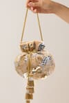 Buy_SG Collection By Sonia Gulrajani_Beige Beads, Sequins, Tassels, Hadiya Velvet And Embellished Potli Bag _at_Aza_Fashions