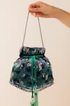 Buy_SG Collection By Sonia Gulrajani_Green Sequins, Tassels, Beads Farah Velvet Potli Bag With And Chain _at_Aza_Fashions