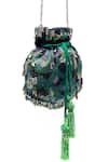 SG Collection By Sonia Gulrajani_Green Sequins, Tassels, Beads Farah Velvet Potli Bag With And Chain _Online_at_Aza_Fashions