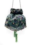 Shop_SG Collection By Sonia Gulrajani_Green Sequins, Tassels, Beads Farah Velvet Potli Bag With And Chain _at_Aza_Fashions