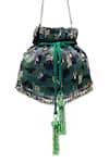 Buy_SG Collection By Sonia Gulrajani_Green Sequins, Tassels, Beads Farah Velvet Potli Bag With And Chain _Online_at_Aza_Fashions