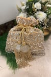 Shop_SG Collection By Sonia Gulrajani_Gold Stones, Tassels, Mirrors Zari Embellished Potli Bag _at_Aza_Fashions