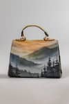 Shop_The Garnish Company_Orange Fiesole Landscape Sunset Print Leather Tote Bag _at_Aza_Fashions