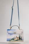Buy_The Garnish Company_Blue Vinci Chateau Print Leather Tote Bag With Sling _at_Aza_Fashions