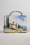 Shop_The Garnish Company_Blue Vinci Chateau Print Leather Tote Bag With Sling _at_Aza_Fashions