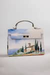 Shop_The Garnish Company_Blue Vinci Chateau Print Leather Tote Bag With Sling _Online_at_Aza_Fashions