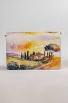 Shop_The Garnish Company_Yellow Pontassieve Farm Landscape Print Leather Sling Bag _at_Aza_Fashions