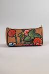 Shop_The Garnish Company_Brown Applique Cortona Floral Patchwork Dual Sling Bag _at_Aza_Fashions
