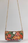 Buy_The Garnish Company_Brown Applique Cortona Floral Patchwork Dual Sling Bag _at_Aza_Fashions