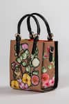 The Garnish Company_Brown Applique, Patchwork Fiorentino Cutout Flower Tote Bag _Online_at_Aza_Fashions