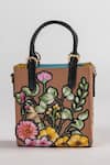 Buy_The Garnish Company_Brown Applique, Patchwork Fiorentino Cutout Flower Tote Bag _at_Aza_Fashions