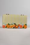 Shop_The Garnish Company_Green Clementine Oranges And Stripe Print Turn Lock Chain Bag _at_Aza_Fashions