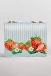 Shop_The Garnish Company_Aqua Fraise Strawberry Print And Striped Chain Sling Bag _at_Aza_Fashions