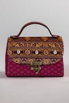 The Garnish Company_Magenta Embroidery, Beads, Stones Avani Bandhej Print Dual Handle Bag _Online_at_Aza_Fashions
