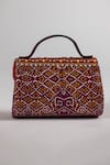 Shop_The Garnish Company_Magenta Embroidery, Beads, Stones Avani Bandhej Print Dual Handle Bag _at_Aza_Fashions