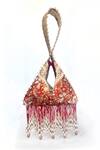Buy_The Garnish Company_Red Beads, Tassels, Embroidery, Sequins Mayuri Brocade Print Fold Potli Bag With _at_Aza_Fashions
