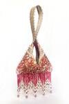 Buy_The Garnish Company_Red Beads, Tassels, Embroidery, Sequins Mayuri Brocade Print Fold Potli Bag With _Online_at_Aza_Fashions