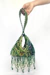 Buy_The Garnish Company_Green Beads, Tassels Vrinda Forest Deer Print Fold Potli Bag _at_Aza_Fashions