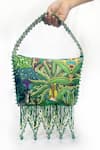 Shop_The Garnish Company_Green Beads, Tassels Vrinda Forest Deer Print Fold Potli Bag _at_Aza_Fashions