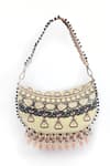 Buy_The Garnish Company_Cream Sequins, Beads, Tassels Shantai Print Crescent Shape Bag With Dual Sling _at_Aza_Fashions