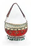 Buy_The Garnish Company_Red Sequins, Beads, Tassels, Embroidery Shantai Crescent Bag With Dual Sling _at_Aza_Fashions