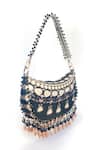 Shop_The Garnish Company_Black Beads, Sequins Shantai Print Crescent Shape Bag With Dual Sling _at_Aza_Fashions