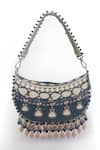 Buy_The Garnish Company_Black Beads, Sequins Shantai Print Crescent Shape Bag With Dual Sling _at_Aza_Fashions