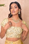 Vridhi Somaani_Gold Tissue Mirrors, Embroidery Square Neck, Open Tira Long Cape And Skirt Set _at_Aza_Fashions