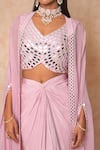 Vridhi Somaani_Pink Crepe, Net Mirrors V-, Open Ayna Work Blouse And Skirt Set _Online_at_Aza_Fashions