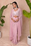 Buy_Vridhi Somaani_Pink Crepe, Net Mirrors V-, Open Ayna Work Blouse And Skirt Set _Online_at_Aza_Fashions