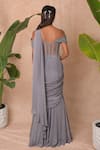 Shop_Vridhi Somaani_Gray Crepe, Net Embroidery, Beads, Sequins Juliet Pre-draped Saree And Corset Set _at_Aza_Fashions
