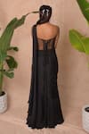 Shop_Vridhi Somaani_Black Satin, Georgette, Net, Chiffon Victoria Pre-draped Saree And Corset Set _at_Aza_Fashions