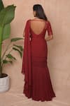 Shop_Vridhi Somaani_Maroon Chiffon, Net Beads, Embroidery Nysa Pre-draped Saree With Blouse _at_Aza_Fashions