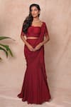 Vridhi Somaani_Maroon Chiffon, Net Beads, Embroidery Nysa Pre-draped Saree With Blouse _at_Aza_Fashions