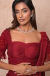 Vridhi Somaani_Maroon Chiffon, Net Beads, Embroidery Nysa Pre-draped Saree With Blouse _Online