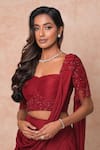 Buy_Vridhi Somaani_Maroon Chiffon, Net Beads, Embroidery Nysa Pre-draped Saree With Blouse _Online