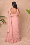 Shop_Vridhi Somaani_Pink Crepe, Net Embroidery Square Sylvie Pre-draped Saree With Ruched Blouse _at_Aza_Fashions