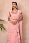 Vridhi Somaani_Pink Crepe, Net Embroidery Square Sylvie Pre-draped Saree With Ruched Blouse _Online
