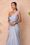 Shop_Vridhi Somaani_Gray Chiffon, Net Embroidery, Stones One Shoulder Grace Draped Gown _Online_at_Aza_Fashions