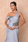 Vridhi Somaani_Gray Chiffon, Net Embroidery, Stones One Shoulder Grace Draped Gown _at_Aza_Fashions