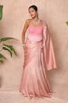 Shop_Vridhi Somaani_Pink Satin, Georgette, Net Embroidery Square Elara Corset With Pre-draped Saree _at_Aza_Fashions