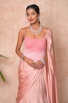Vridhi Somaani_Pink Satin, Georgette, Net Embroidery Square Elara Corset With Pre-draped Saree _Online_at_Aza_Fashions