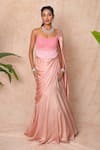 Buy_Vridhi Somaani_Pink Satin, Georgette, Net Embroidery Square Elara Corset With Pre-draped Saree _Online_at_Aza_Fashions
