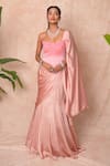 Buy_Vridhi Somaani_Pink Satin, Georgette, Net Embroidery Square Elara Corset With Pre-draped Saree _at_Aza_Fashions