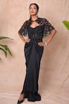 Buy_Vridhi Somaani_Black Satin, Net Beads, Sequins, Embroidery Open Neck, Mindy Cape And Skirt Set _at_Aza_Fashions