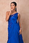 Buy_Vridhi Somaani_Blue Chiffon, Net Embroidery, Beads One Shoulder Irene Draped Gown _Online_at_Aza_Fashions