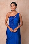 Shop_Vridhi Somaani_Blue Chiffon, Net Embroidery, Beads One Shoulder Irene Draped Gown _Online_at_Aza_Fashions
