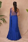 Vridhi Somaani_Blue Chiffon, Net Embroidery, Beads One Shoulder Irene Draped Gown _Online_at_Aza_Fashions