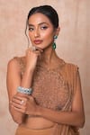 Buy_Vridhi Somaani_Brown Crepe, Net Sequins, Embroidery Bella Pre-draped Lehenga Saree With Blouse _Online_at_Aza_Fashions