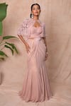 Buy_Vridhi Somaani_Pink Georgette Embroidery, Sequins Sweetheart Sera Cape And Lehenga Saree Set _at_Aza_Fashions